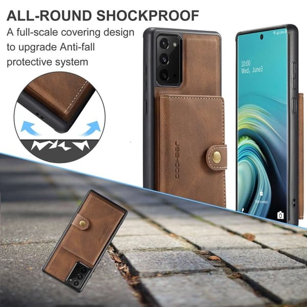 JEEHOOD Galaxy Note20 4G/5G Konstläder Plånboksfodral med Ställ - Brun