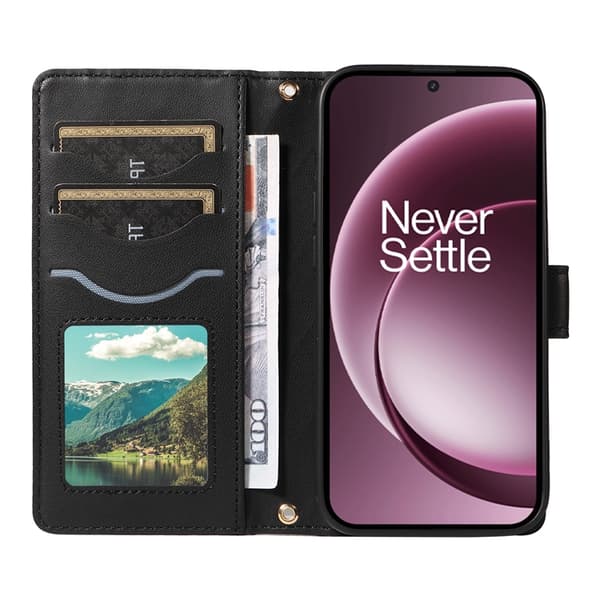 OnePlus 15 5G Plånboksfodral Rhombus Konstläder Svart