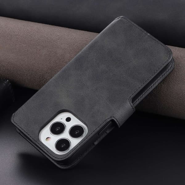AZNS iPhone 14 Pro Plånboksfodral Konstläder - Full Skydd - Svart
