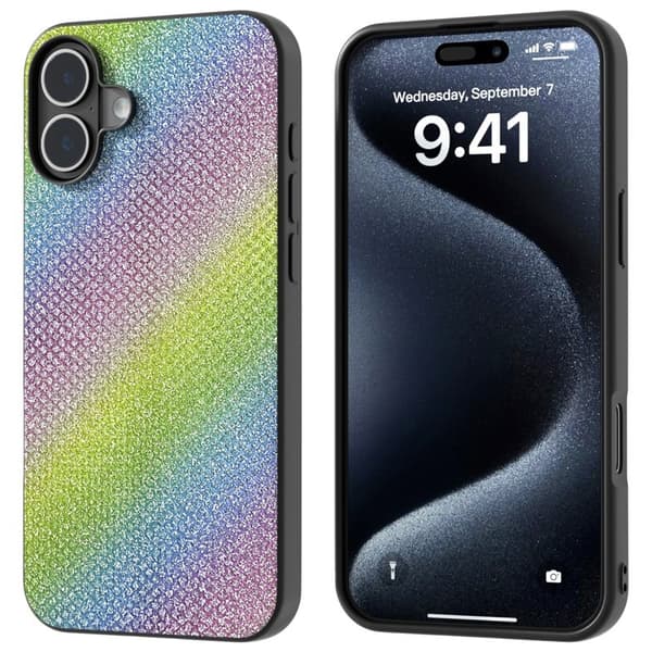 ABEEL Mobilskal till iPhone 16 Plus Rhinestone Textur Svart Kantskydd