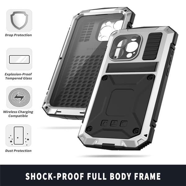 R-JUST Mobilskal till iPhone 15 Pro Max med Härdat Glas - Silver Silver
