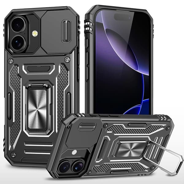 Mobilskal till iPhone 17 Kickstand Lens Lid - Svart Svart