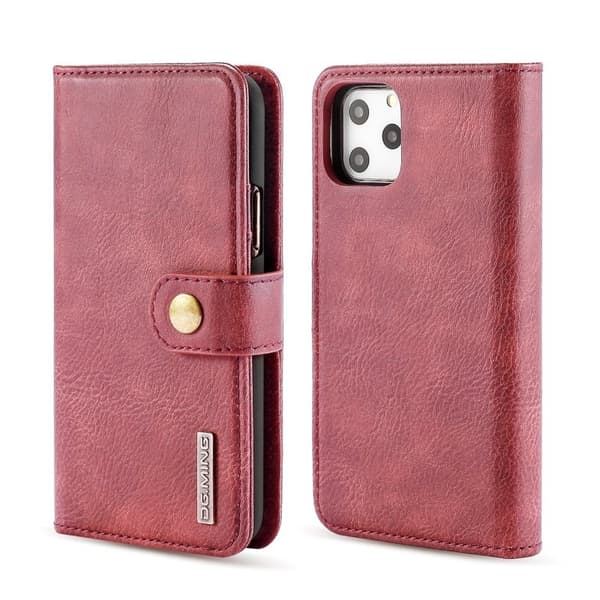 DG.MING iPhone 11 Pro Max Äkta Läder Plånboksfodral med Ställ - Vinröd