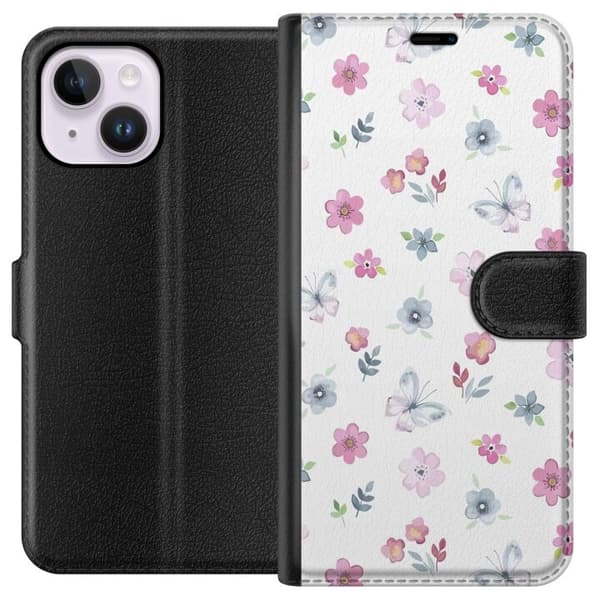 Plånboksfodral till Apple iPhone 15 Plus med Blommor och fjärillar