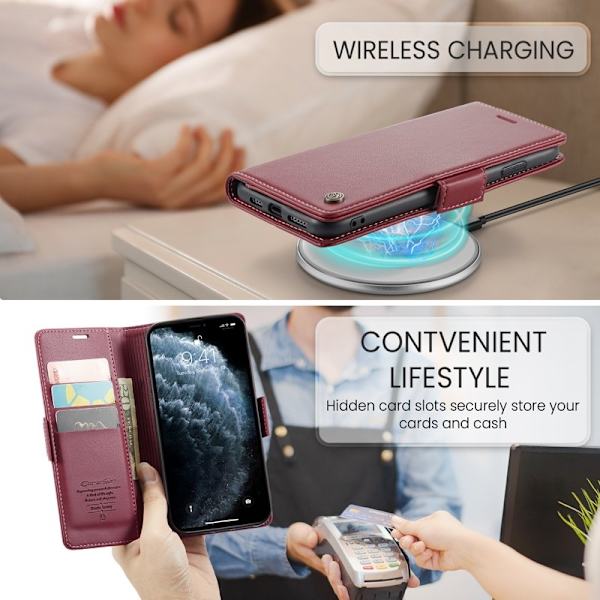 CASEME iPhone 11 Pro Max Plånboksfodral Konstläder RFID-Skydd Röd