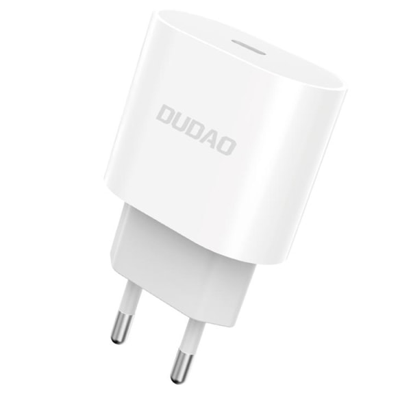 Dudao Fixed Wall Charger PD 20W + Type-C/Lightning Kabel 2M - Hvid