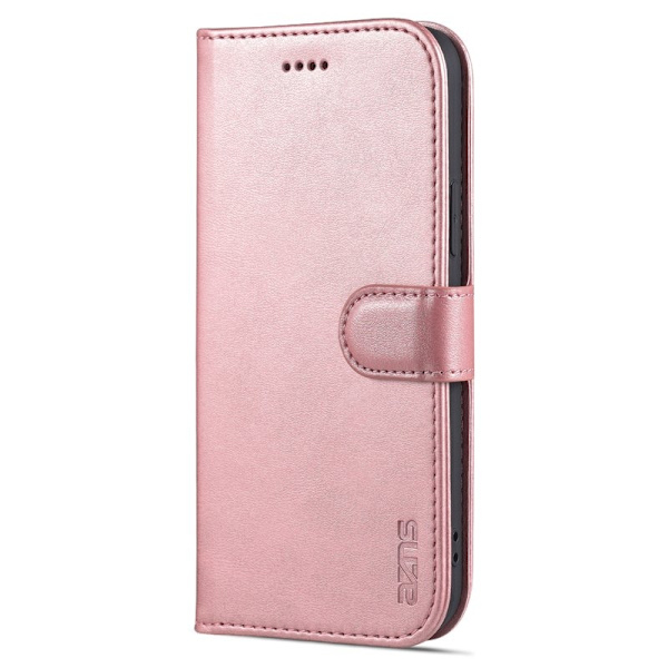 AZNS iPhone 15 Plus Plånboksfodral Ställ Konstläder - Roséguld