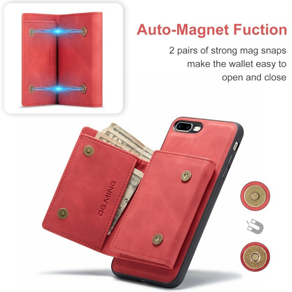 DG.MING M1 Kickstand Plånboksfodral Konstläder för iPhone 7/8 Plus - Röd