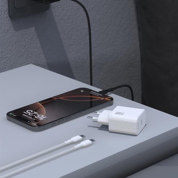 Dudao hurtigoplader USB-C PD 30W GaN med USB-C kabel A27PCEU - hvid Vit