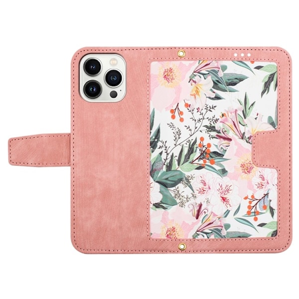 iPhone 15 Pro Max Plånboksfodral Flower Pattern - Rosa