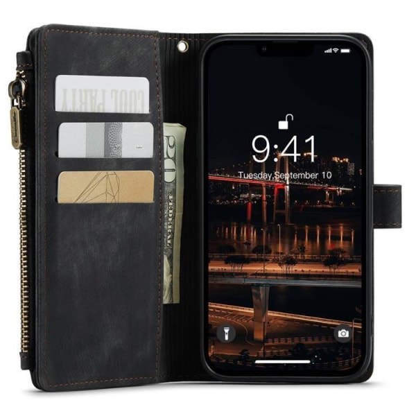 CASEME iPhone 14 Wallet Case C30 vetoketju - musta