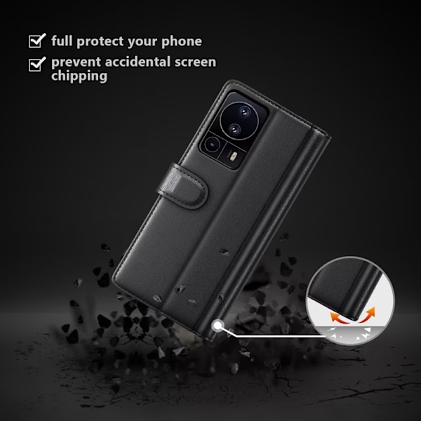 Xiaomi 13 Lite Plånboksfodral Äkta Läder - Svart