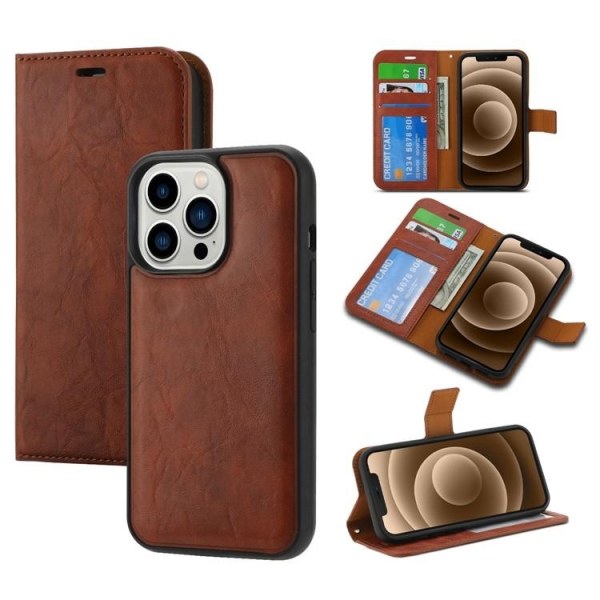 iPhone 15 Pro Max Wallet Case 2-i-1 Aftagelig - Brun