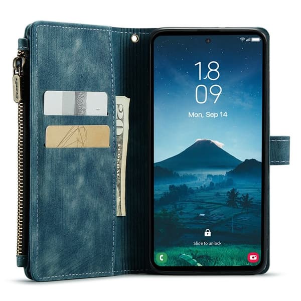 CASEME Konstläder Plånboksfodral för Samsung Galaxy S24+ med Rem - Blå