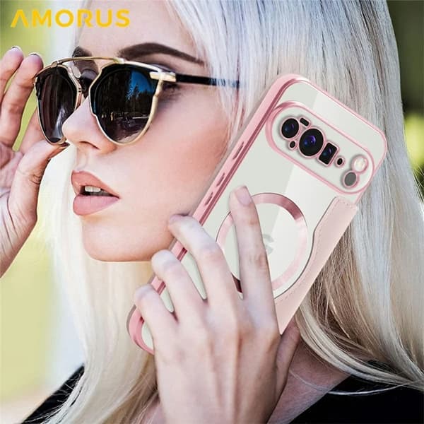 AMORUS Google Pixel 10 Pro XL Plånboksfodral Magsafe RFID-Skydd - Rosa Rosa