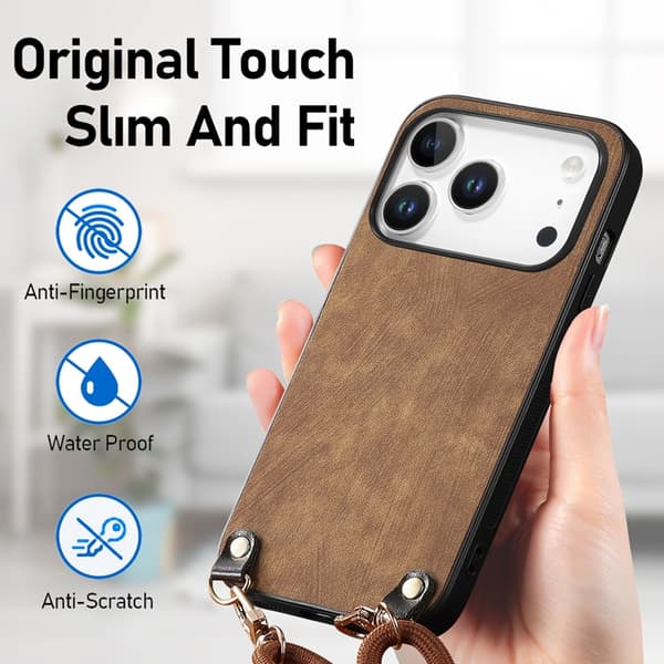 Mobilskal till iPhone 17 Pro med Justerbar Rem Retro Läder - Brun Brun