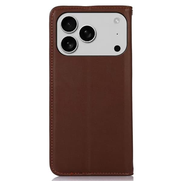 KHAZNEH iPhone 17 Pro Max Plånboksfodral Äkta Läder RFID Brun