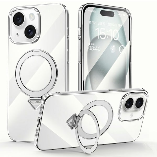 SULADA Mobilskal till iPhone 15 MagSafe Fällbart Ställ Klart PC Silver