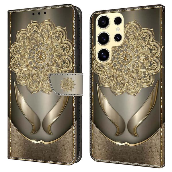 Plånboksfodral för Samsung Galaxy S26 Ultra Konstläder Flip - Guldblommor