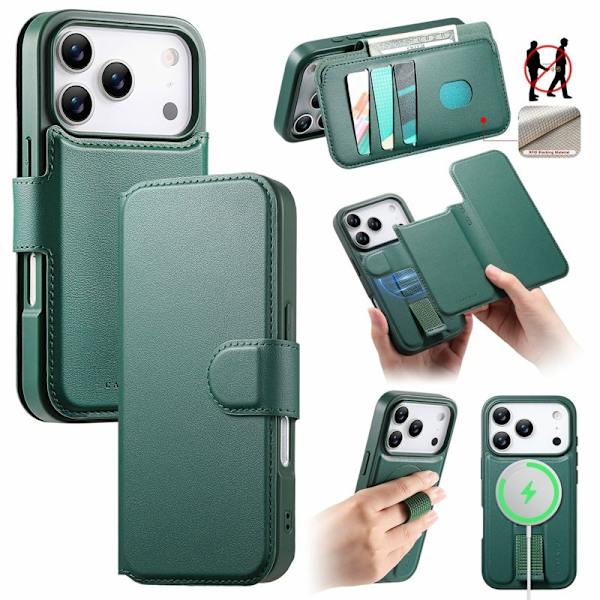 CASENEO iPhone 17 Pro Plånboksfodral RFID Blocking Konstläder - Grön
