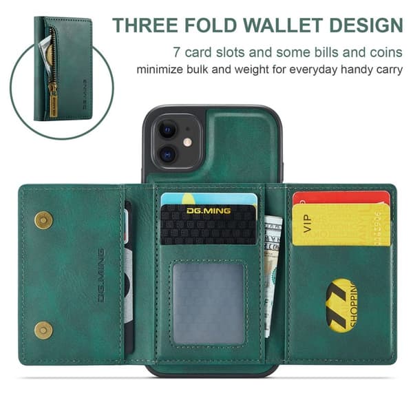 DG.MING iPhone 11 Konstläder Plånboksfodral med kortfickor - Grön