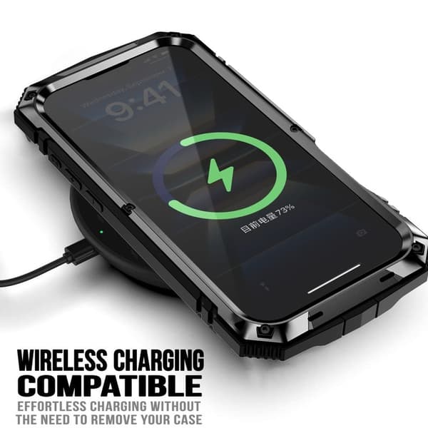 R-JUST Mobilskal till iPhone 16 PC+Silicone+Metal Ställ Svart