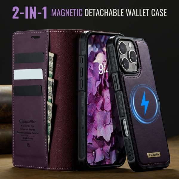CASEME C49 Mobilskal till iPhone 16 Pro Max MagSafe RFID-Skydd Lila