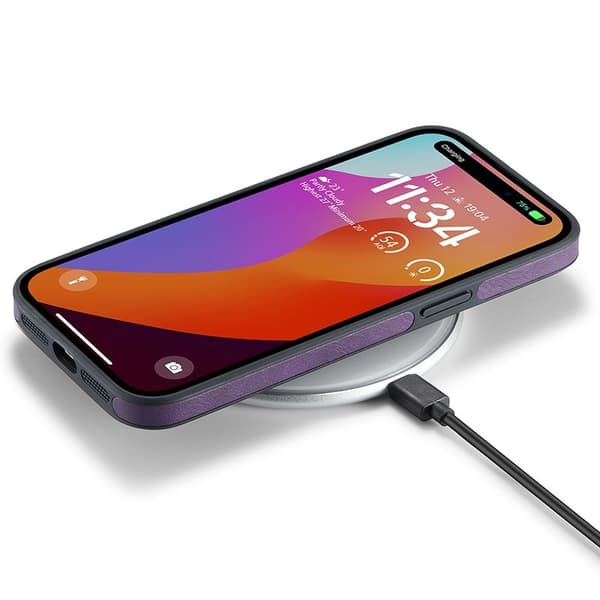 DG.MING Mobilskal till iPhone 15 Plus Logo View Lila PU Läder+PC+TPU