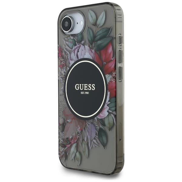 Guess Telefontaske til iPhone 16e MagSafe IML Blomster - Sort Svart