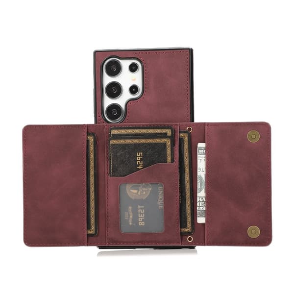 Plånboksfodral för Samsung Galaxy S26 Ultra Tri-Fold Kickstand PU - Röd