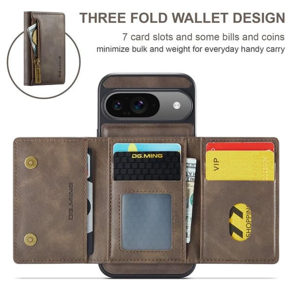 DG.MING M5 Series Mobilskal till Google Pixel 9 Pro Konstläder Magnetisk Brun