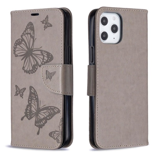 Imprint Butterfly Plånboksfodral iPhone 12 Pro Max - Grå grå