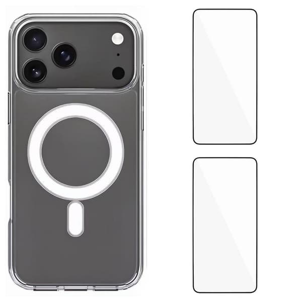 WANLONFENG Mobilskal till iPhone 17 Pro MagSafe + [2-Pack] Härdat glas Transparent