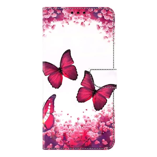 Samsung Galaxy S26 Plånboksfodral Fällbart Ställ Konstläder Mönster - Röd Fjäril