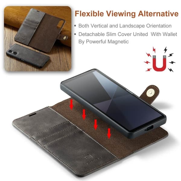 DG.MING Sony Xperia 10 VI Plånboksfodral 2 i 1 Removable Äkta läder - Grå