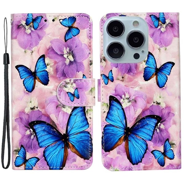 iPhone 14 Pro Plånboksfodral Folio Flip - Blå Butterfly Blå
