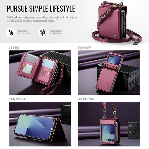 CASEME Galaxy Z Flip 7 Plånboksfodral RFID Blocking C22 - Röd Röd
