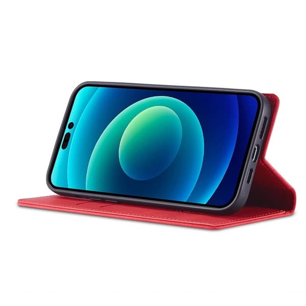 LC.IMEEKE iPhone 14 Pro Plånboksfodral Konstläder - Röd