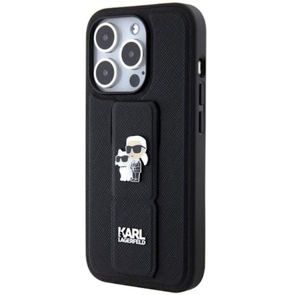 KARL LAGERFELD iPhone 11/XR Mobilskal Gripstand Saffiano Pins Svart