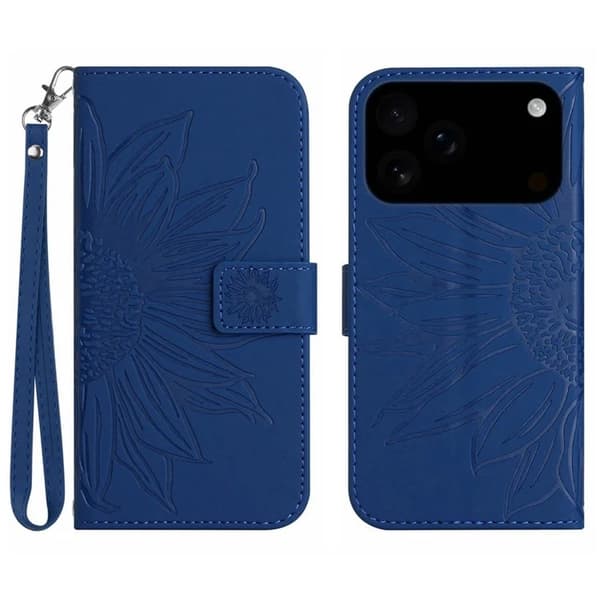 iPhone 17 Pro Max Konstläder Plånboksfodral Sunflower Imprint - Blå Blå