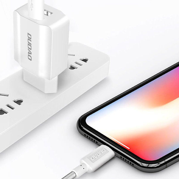 Dudao seinälaturi USB EU + Lightning kaapeli - valkoinen White