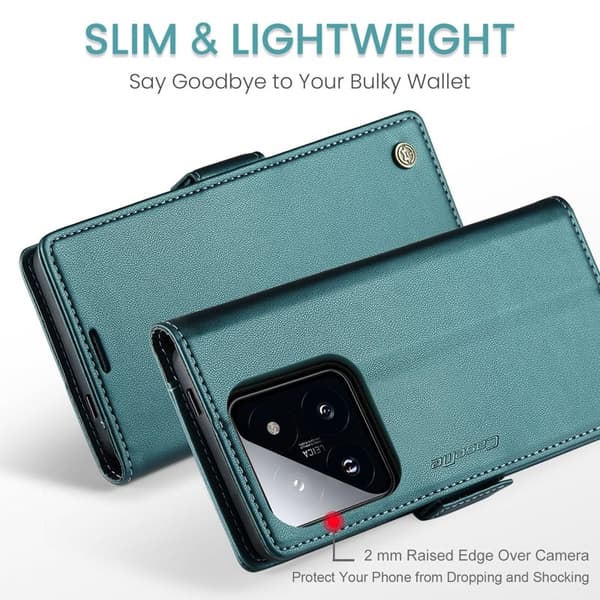 CASEME Xiaomi 14 Pro Plånboksfodral Konstläder RFID-Skydd Grön