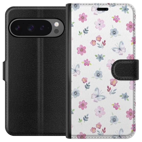 Pung Taske til Google Pixel 9 Pro XL med blomster og sommerfugle
