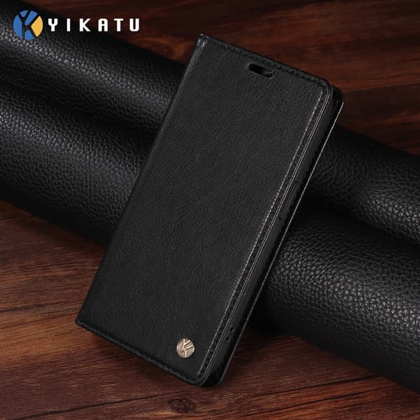 YIKATU OnePlus 15 Plånboksfodral Litchi Closure Konstläder Svart