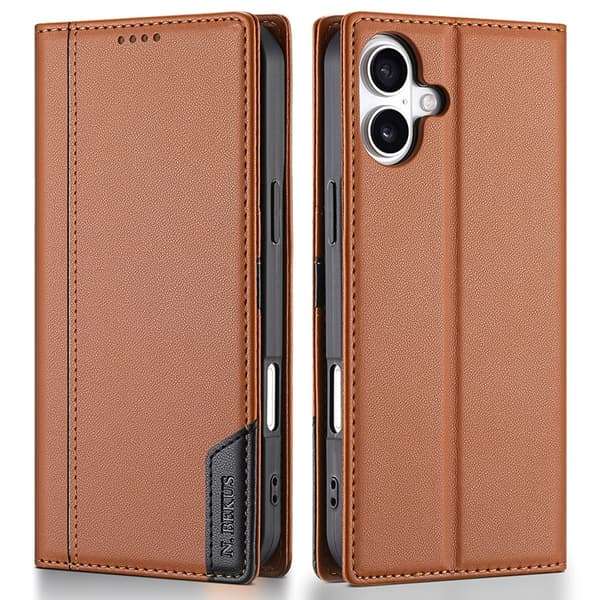 N.BEKUS iPhone 17 Konstläder Plånboksfodral RFID-Skydd P3 - Brun Brun