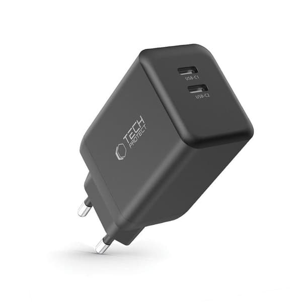 Tech-Protect NC45W-GAN 2-Port Hurtigoplader PD 45W - Sort Svart