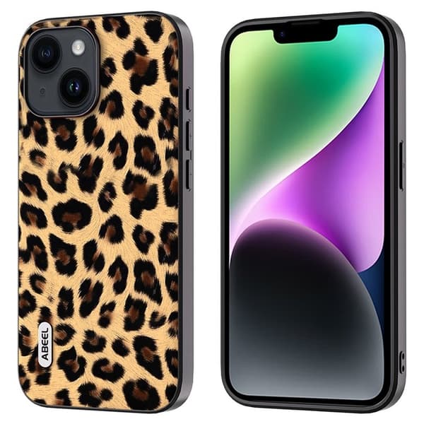 ABEEL Mobilskal till iPhone 14 Plus PU Läder Leopard Textur Champagne Guld