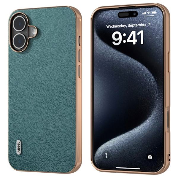 ABEEL Mobilskal till iPhone 16 Plus Electroplating Äkta Läder - Grön