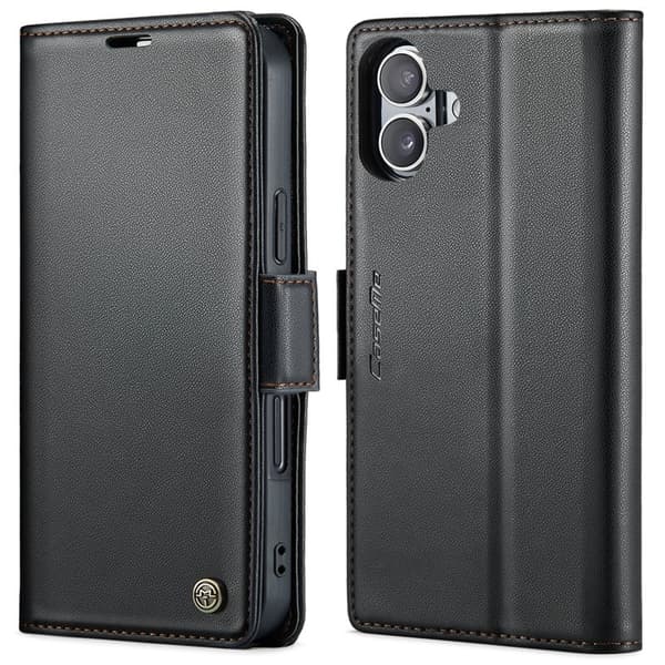 CASEME iPhone 16 Plånboksfodral Konstläder RFID-Skydd Svart