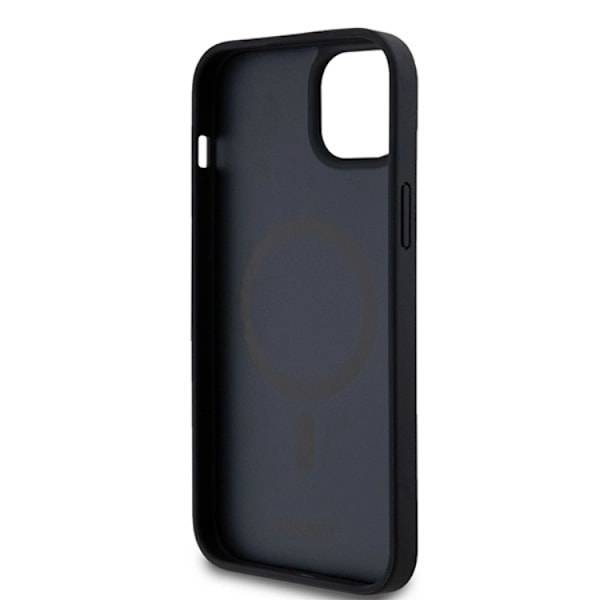 DKNY iPhone 15/14 Plus Mobilskal Magsafe Läder Pattern Metal Logo Svart